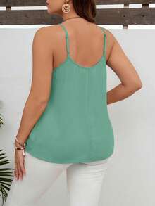 SHEIN LUNE 大码休闲纯色吊带背心 - 橄欖綠 - 查看 2