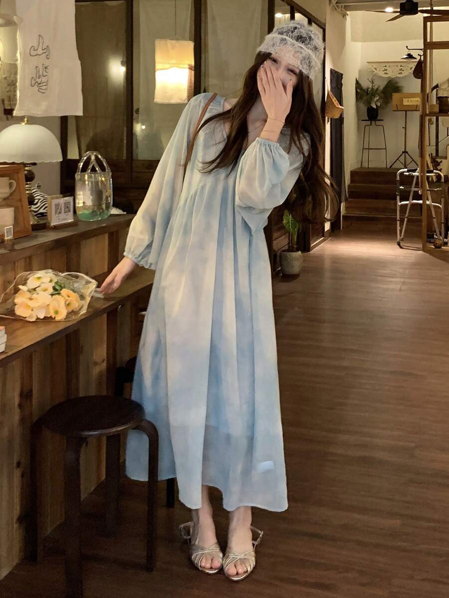 DAZY Women's Elegant V-Neck Batwing Sleeve Dress, Two Pieces Set With Slip Dress Maxi Dress - Green - View 1