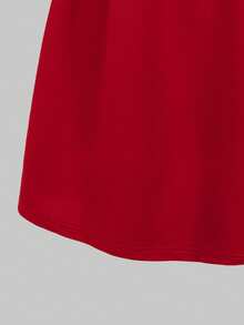 SHEIN ChillGRL Streecool Tween Girl Girls' Fashionable Versatile Cute Puff Sleeve Round Neck Doll Dress, Red One-Piece Dress, Round Neck Front Splice Design Pullover Dress, Suitable For Daily Outings, Birthday Parties - Red - View 10