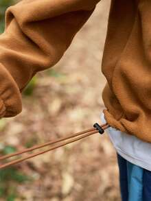 In My Nature Women's Loose Fit Drop Shoulder Long Sleeve Outdoor Fleece Jacket - Camel - View 5