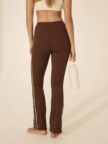 Aralina Leisurewear Active Spring Summer Exercise Vacation Beach Wide Waistband Butt Lifter Fitted Side Stripe Legging Pant - Brown - View 6