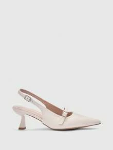 CUCCOO BIZCHIC 通勤款米色尖头凉鞋，女士时尚高跟鞋，无后跟搭扣设计 - 米色 - 查看 2