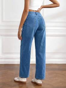 SHEIN Unity Women's Pocket Button Casual Versatile Daily Wear Wide Leg Jeans - Light Wash - View 2