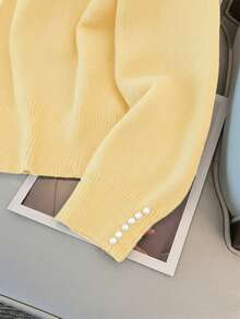 GlowEve CURVE Plus Size Elegant Pearl Crew Neck Long Sleeve Sweater - Light Yellow - View 7