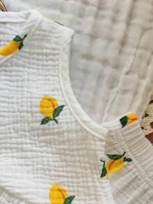 Vintaside Kids Baby Girls Lemon Print Chiffon Ruffle Hem Camisole + Print Pants 2-Piece Set, Suitable For Casual Wear, Outings And Vacations, Spring/Summer - White - View 7