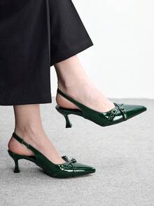 CUCCOO BIZCHIC Bombas de tacón de gatito con punta puntiaguda de material de PU, adecuadas para el uso diario, el trabajo y las fiestas - Verde Oscuro - Ver 7