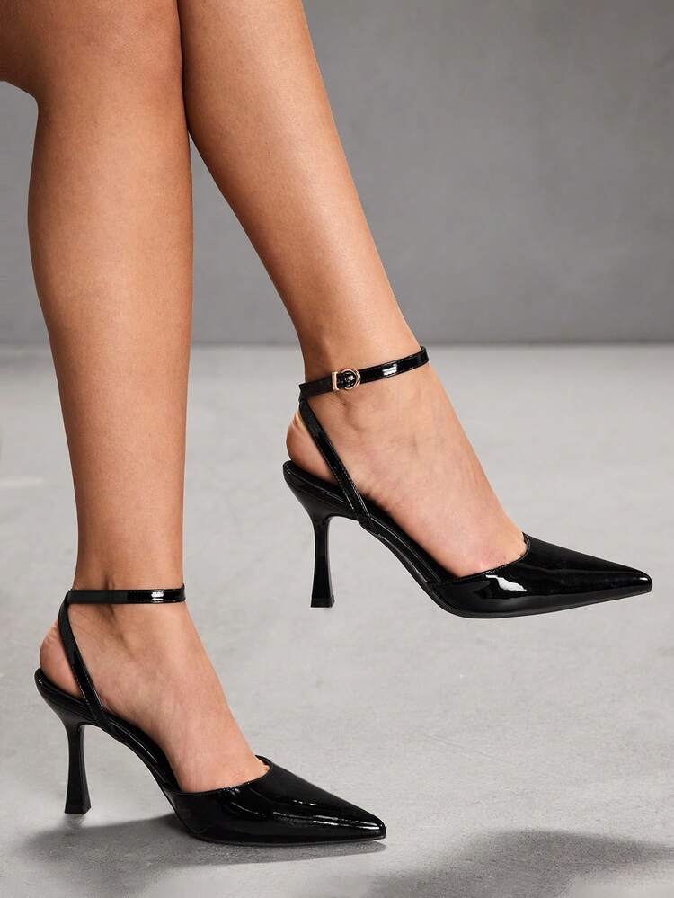 CUCCOO SZL Women Shoes Pointed Thin High Heel Black Ankle Strap Slingback Women's High Heel Shoes Simple Elegant Fashion Sexy Party Banquet Women's High Heel Shoes Women's Shoes
