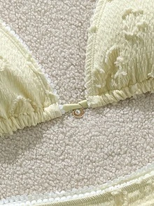 Swim Mod 2022 Spring/Summer Vacation Beach Textured Fabric Triangle Cup Floral Trim Cute Sweet Bikini 2 Pieces Set 2026 New Women's Swimwear ArrivalFor School,Suitable For Holiday, Date, Afternoon Tea, Western, Cruise, Beach, Island, Road Trip, All Seasons, Music Festival, Boho Vacation,Bohemian Vacation, Chill Autumn ,Western Boho ,Elegant Tops For Women - Yellow - View 6