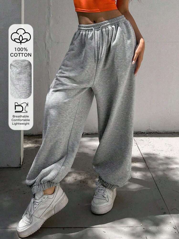 Women's Drawstring Waist Loose Fit Ankle Cuffed Long Sweatpants Y2k