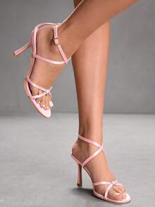 CUCCOO SZL Women's Solid Color Chain Decor Fashionable Elegant High Heel Sandals Spring Shoes Spring Break Easter Valentine's Day - Pink Sardine - View 9