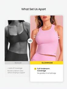 GLOWMODE Ribbed Pima Cotton Crush Mode Waist Length Slim Fit Racerback Tank Top Daily Casual Wear - Pink - View 3