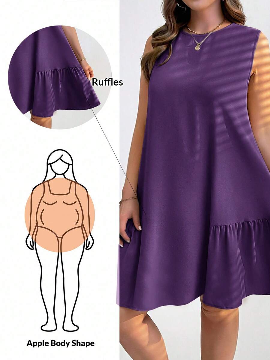 SHEIN Essnce Đầm kaki dáng rộng thoải mái dành cho nữ cỡ lớn mùa hè, trang phục mùa hè cho nữ, váy ngắn mùa hè, trang phục giáo viên, trang phục đi biển cho nữ. - Màu tím - Xem 1