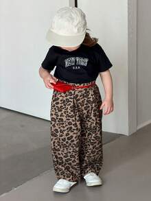 DAZY Toddler Girls' Leopard Print Casual Loose Harem Pants, Spring/Summer Korean Style - Coffee Brown - View 5