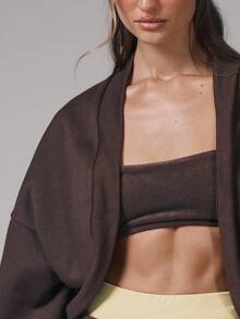 Musera Sport Áo len tay bolero thêu họa tiết, chất liệu nỉ, thích hợp cho hoạt động thể thao, tập luyện, tập gym, pilates, thể dục, mặc hàng ngày. Hương vị bánh pudding chuối. - Màu nâu Sô-cô-la - Xem 2