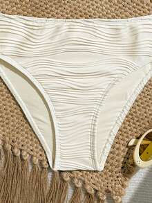 SHEIN 少女纹理面料吊带背心上衣和三角泳裤比基尼套装，适合海滩、泳池、休闲度假、春夏穿着 - 杏色 - 查看 11