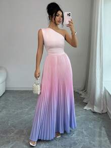 Elenzga Women's Sleeveless Casual Elegant Gradient Pleated Dress, Suitable For Beach, Summer Outfit, Photography - Multicolor - View 1