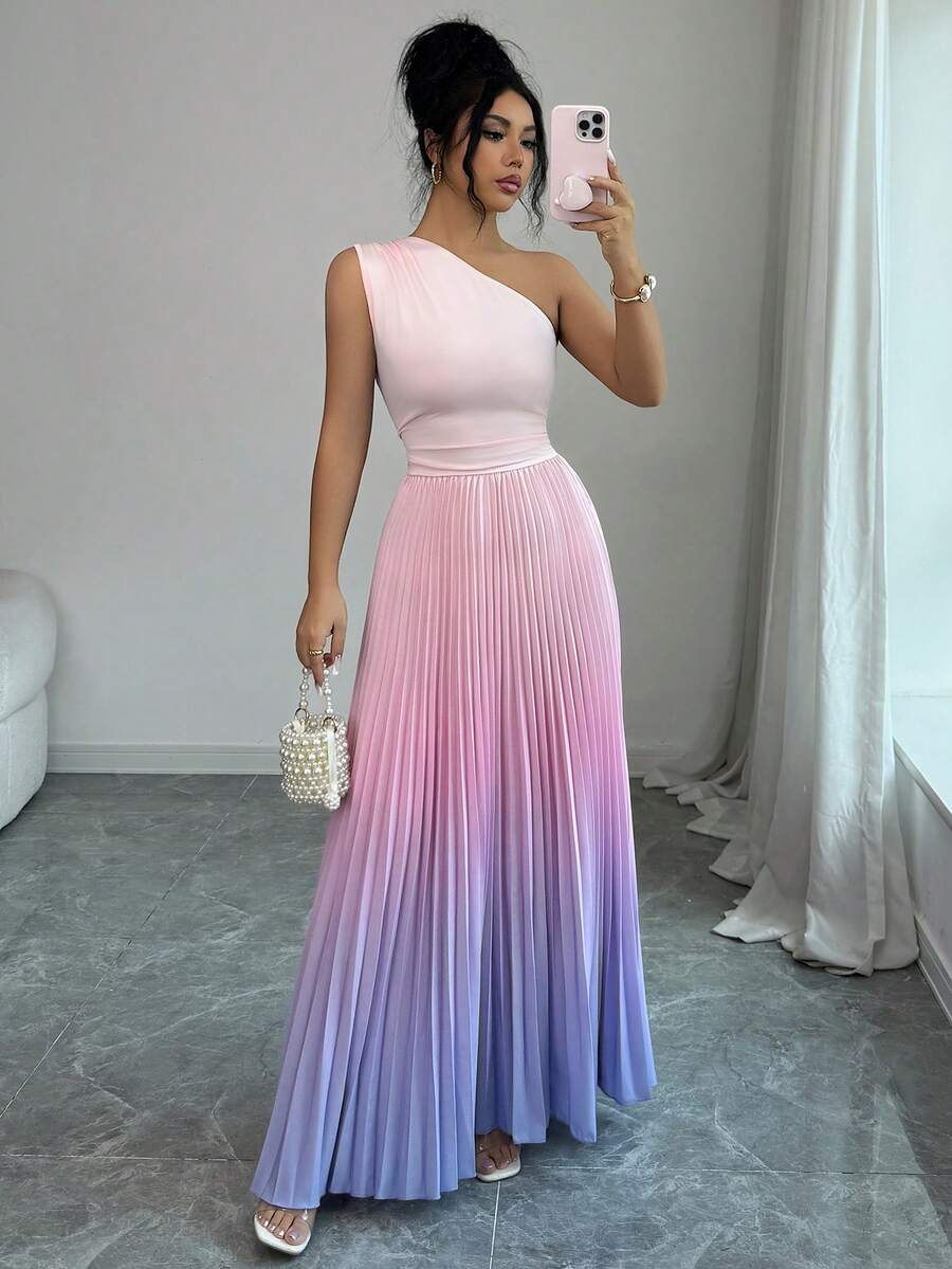 Elenzga Women's Sleeveless Casual Elegant Gradient Pleated Dress, Suitable For Beach, Summer Outfit, Photography - Multicolor - View 1