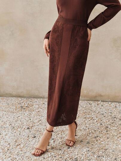 Anewsta Women's Elegant Vintage Hollow-Out Jacquard A-Line Skirt, Spring/Summer