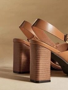 Rosivie Women's Simple And Fashionable Commuter Workplace Wear Round Toe Thick Heel Pinch High Heel Sandals - Brown - View 4