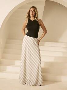 Aralina Women's Summer Semi Sheer Plaid Gingham Full Circle Maxi Skirt Cute Valentines Day Holiday Vacation Outfit Y2K Stockholm Style - Multicolor - View 6