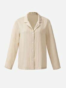 Ocili 女士条纹长袖家居服套装，冬季服装 - 卡其色 - 查看 7