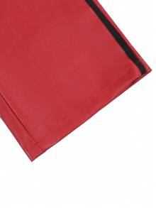 Manfinity EMRG Men's Black PU Leather Pants, Casual Versatile Fashion Straight Leg Trousers - Red - View 6