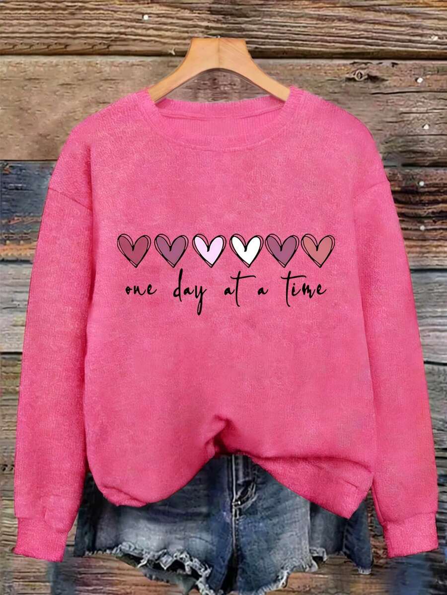 EMERY ROSE Áo nỉ dài tay cổ tròn in hình trái tim, thích hợp cho mùa Thu/Đông. - Hồng - Xem 1