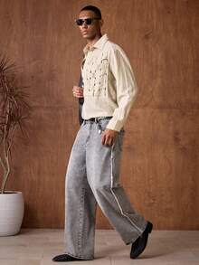 AKNOTIC Business Casual Quần jeans ống rộng túi chéo dành cho nam - màu đen - Xem 3