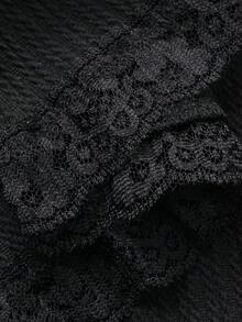 DAZY Women's 2 In 1 Lace Patchwork Round Neck Short Sleeve T-Shirt Summer - Black - View 3