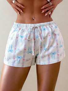 INAWLY Women's Elastic Waist Drawstring Casual Loose Striped Bow Shorts, Summer - Multicolor - View 1