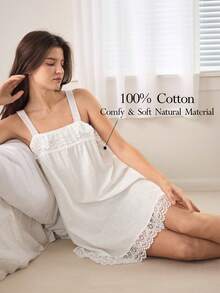 Ocili Women's Solid Color Lace Patchwork Camisole Nightgown - Multicolor - View 1