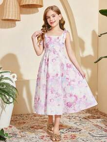 SHEIN Tween Girls Ditsy Floral Cami Dress - Mauve Purple - View 4