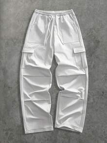 HIMLAND Men's Casual Multi-Pocket Elastic Waist Drawstring Design Pants - Light Grey - View 1