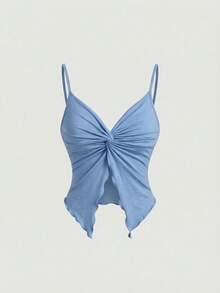 SHEIN MOD 女士纯色吊带扭结荷叶边下摆时尚夏季无袖背心 - 彩色 - 查看 5
