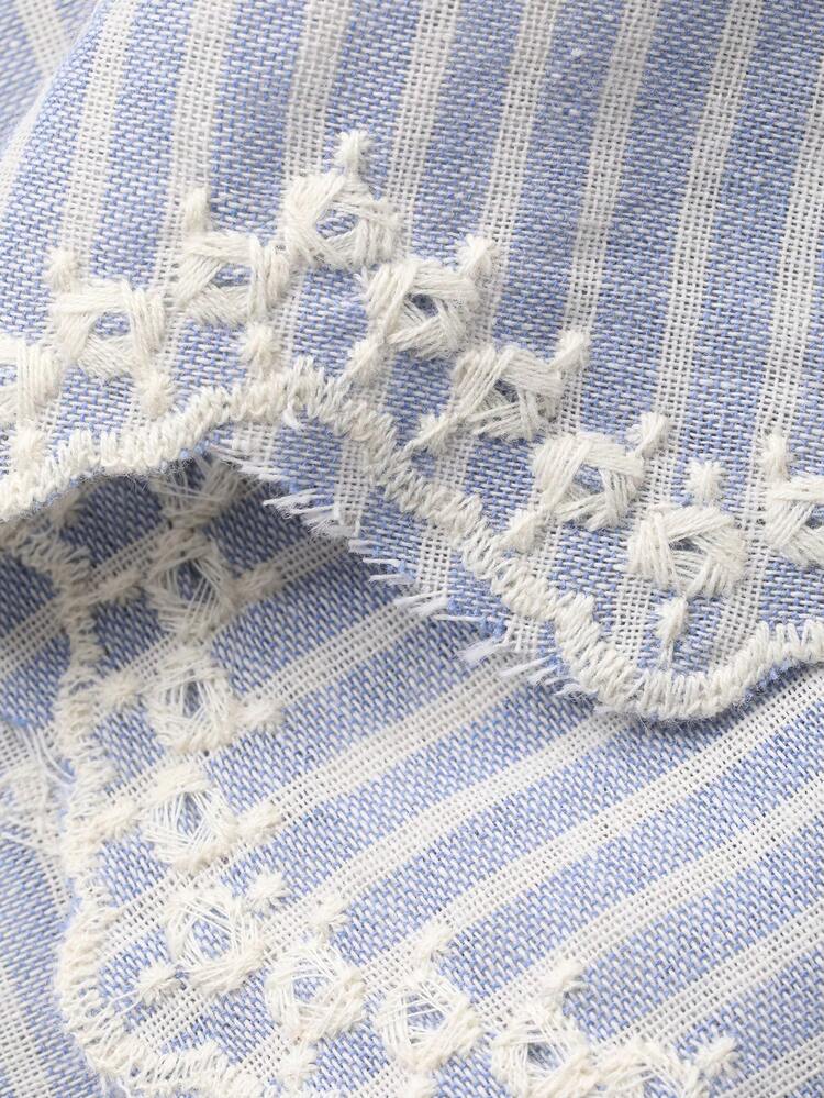 Women's Elastic Waist Striped Floral Embroidered Casual Pants, Suitable For Vacation And Urban Lifestyle Boho