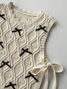 SHEIN Unity Women's Fashionable Elegant Versatile Round Neck Bow Tie Knitted Sweater Vest, Summer - Apricot - View 5