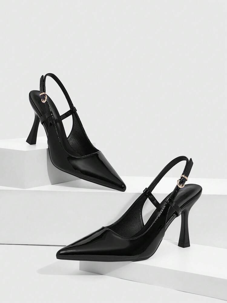 CUCCOO SZL Women Shoes Pointed Thin High Heel Black Back Strap Slingback Women's High Heel Shoes Simple Elegant Fashion Sexy Party Banquet Women's High Heel Shoes Women's Shoes Spring Shoes