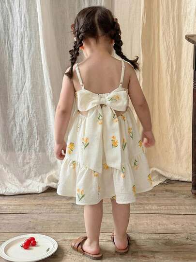 LMoss Kids 女童露背蝴蝶结装饰时尚百搭吊带裙