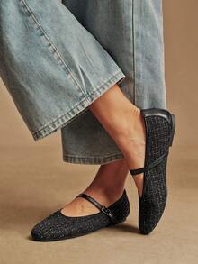 Rosivie Giày bệt nữ thiết kế khóa cài, kiểu dáng thường ngày, đa năng. - màu đen - Xem 6