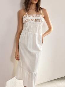 Ocili Women's Contrast Lace Ruffle Elegant Camisole Nightgown - White - View 4