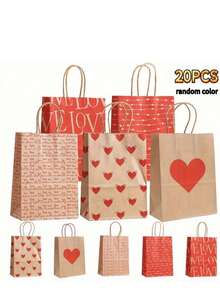 20 túi giấy Valentine, túi quà tặng bằng giấy Kraft, túi tote dự tiệc, túi thiết kế hình trái tim, túi mua sắm bán lẻ, thích hợp cho sinh nhật, kỷ niệm, lễ hội ngoài trời và các dịp lễ khác, đồ dùng trang trí lễ hội, đồ trang trí sự kiện, túi tote trang trí, túi theo chủ đề, tay cầm chắc chắn, túi quà tặng ngày lễ, túi quà tặng tiệc tùng, đồ dùng cho người tổ chức sự kiện. - Nhiều màu - Xem 1