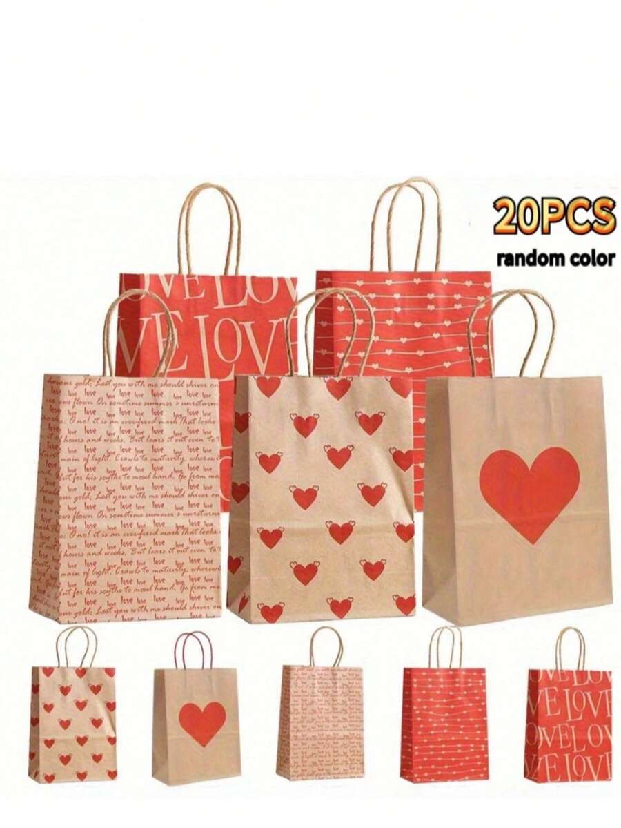 20 túi giấy Valentine, túi quà tặng bằng giấy Kraft, túi tote dự tiệc, túi thiết kế hình trái tim, túi mua sắm bán lẻ, thích hợp cho sinh nhật, kỷ niệm, lễ hội ngoài trời và các dịp lễ khác, đồ dùng trang trí lễ hội, đồ trang trí sự kiện, túi tote trang trí, túi theo chủ đề, tay cầm chắc chắn, túi quà tặng ngày lễ, túi quà tặng tiệc tùng, đồ dùng cho người tổ chức sự kiện. - Nhiều màu - Xem 1