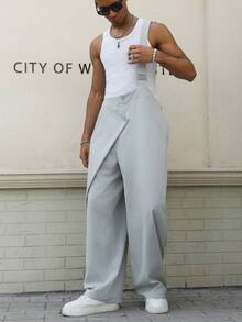 Manfinity EMRG Macacão masculino casual versátil para o dia a dia, em cor sólida, modelo envelope. - Cinza claro - Ver 1