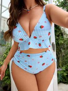 Swim Mod Bộ đồ bơi nữ cỡ lớn mới năm 2026, viền xếp ly, họa tiết hoa ngọt ngào, quần tam giác buộc dây bên hông. - Màu xanh lam - Xem 1