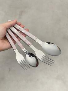 Haus Hana Stainless Steel Western Cutlery Set For Home Use, Small Tavern Tableware, Steak Fork Knife Spoon Set Gift - Multicolor - View 3