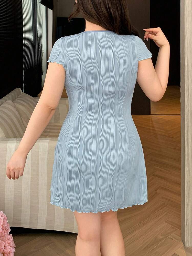 Dazy Plus Plus Size Women Textured Front Tie Batwing Casual Nightgown