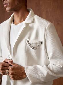 AKNOTIC Business Casual Herr vävd lös passformad kavajjacka, lämplig för sommaren, examenspresent - Vitt - Visa 1