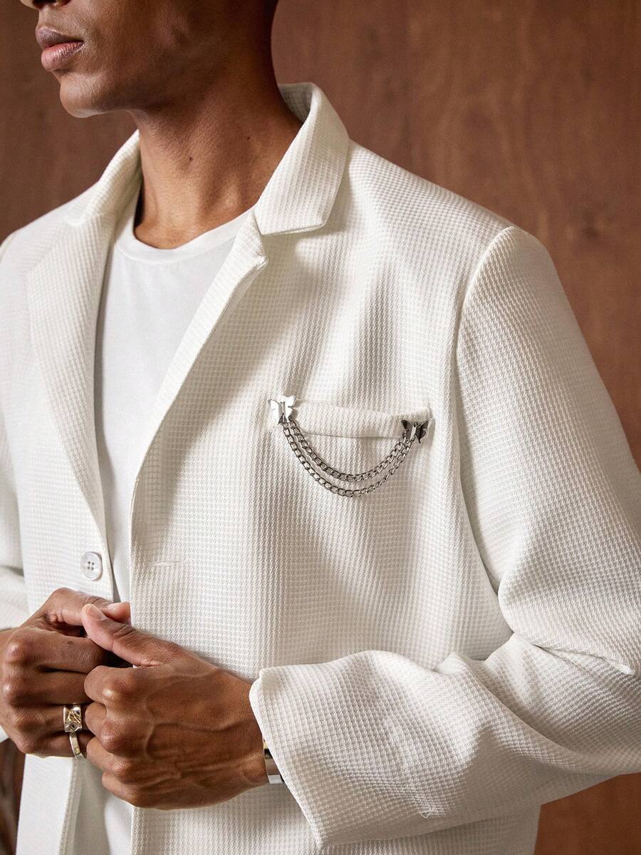 AKNOTIC Business Casual Herr vävd lös passformad kavajjacka, lämplig för sommaren, examenspresent - Vitt - Visa 1