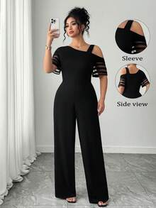 Elenzga Mono informal de talla grande para mujer de unicolor y diseño minimalista asimétrico - Negro - Ver 3