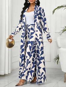 SHEIN Lady طقم كاجوال فضفاض أنيق من قطعتين للنساء، بطبعات ملونة على الأكمام الطويلة - متعدد الألوان - مشاهدة 4
